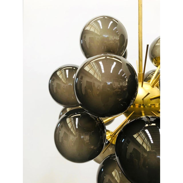 Italian 21st Century Ventiquattro Natural Brass Frosted Smoky Murano Sputnik Chandelier by Fabio LTD For Sale - Image 3 of 6