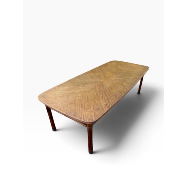 Wood Vintage Faux Bamboo Fruitwood Cocktail Table With Geometric Veneer Top For Sale - Image 7 of 11