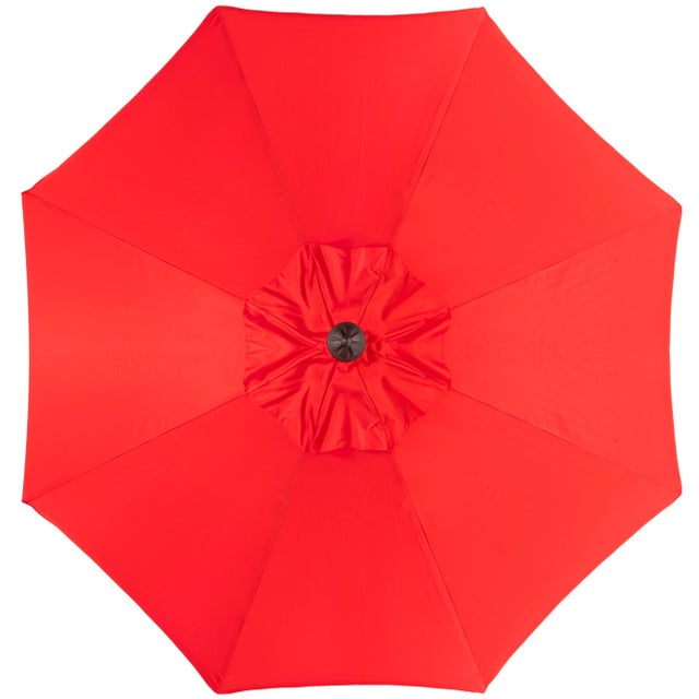 Modern Single Scallop 9 Ft Crank Outdoor Push Button Tilt Umbrella in Red & White For Sale - Image 3 of 5