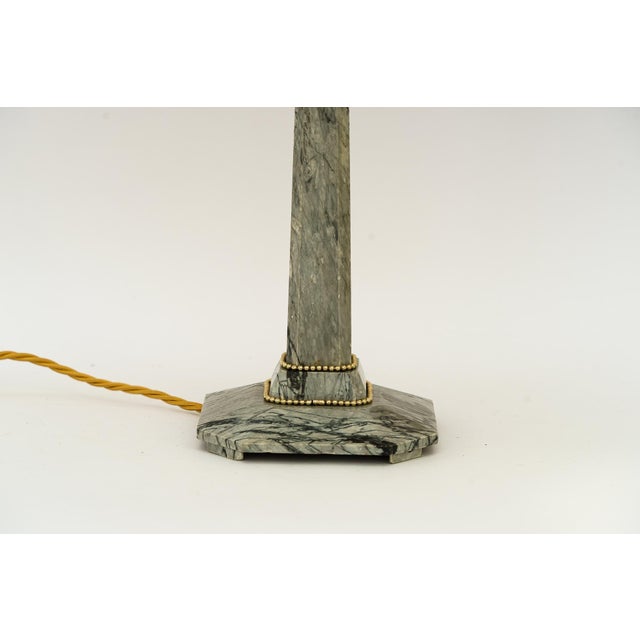 Art Deco Marble Table Lamp with Brass Parts and Fabric Shade, Vienna, 1920s For Sale - Image 3 of 12