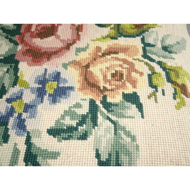 Vintage French Provincial Floral Queen Anne Needlepoint Footstool ~ Bench For Sale - Image 11 of 15