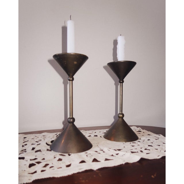 1980s Memphis Style Brass Candlesticks For Sale - Image 14 of 14