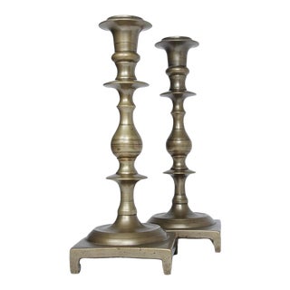 Mid 19th Century Russian Shabbat Brass Candlesticks - a Pair For Sale