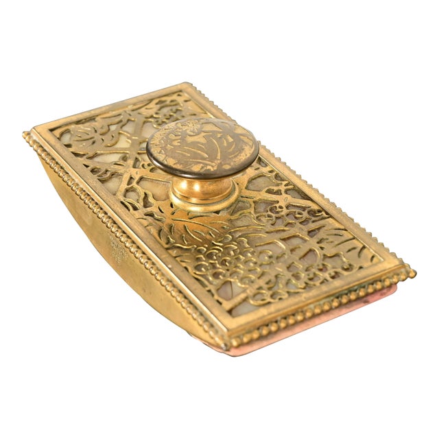 Tiffany Studios New York Grapevine Bronze Doré and Favrile Slag Glass Rocker Blotter For Sale