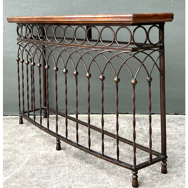 Wood Vintage Twisted Wrought Iron Console Table For Sale - Image 7 of 12