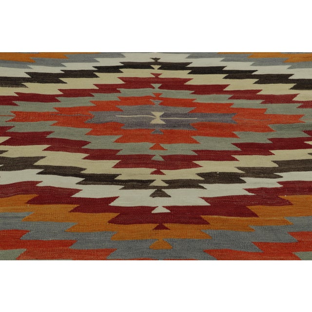 Gray Vintage Mid-Century Geometric Blue Wool Kilim Rug With Multi-Color Accents For Sale - Image 8 of 9