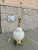 Midcentury white porcelain ginger jar table lamp, greek key design solid brass base, manner of Westwood Industries,...