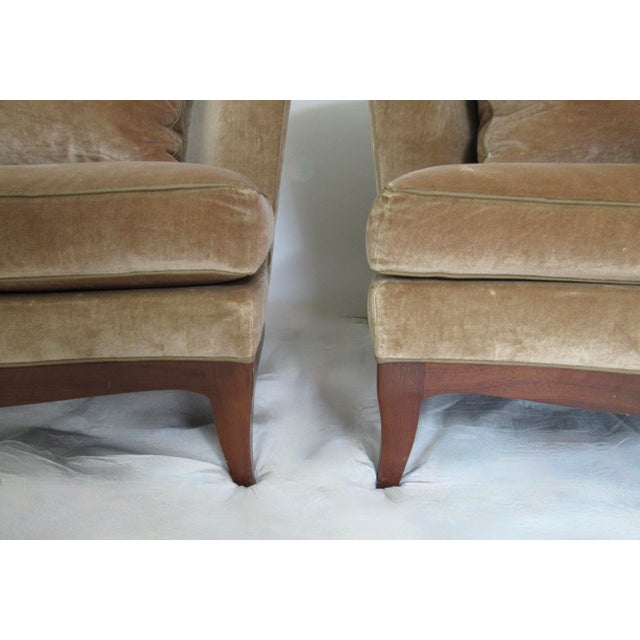 C2000 Donghia "Geneva" Collection Walnut Framed Club Chairs With Donghia Linen Velvet Textile -Pair For Sale - Image 13 of 16