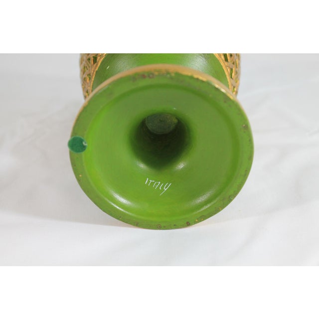 Green Vintage Ceramic Green & Gold Italian Reticulated Footed Vase or Vessel For Sale - Image 8 of 8