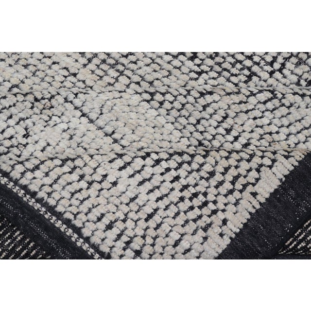 Oversized Afghan Minimalist Modern Casual With Black Background and Ivory Pile 14'1 X 17'2 For Sale - Image 12 of 12