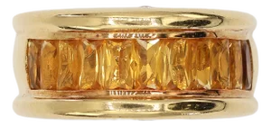 18k(750) Solid Yellow Gold Natural Diamond and Citrine Wide Band Ring, Size 7