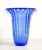 Toso murano design collector's vase, in bullicante blue blown glass, edged with golden flakes. Origin murano period...