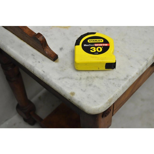 Antique Victorian Walnut Marble Top Washstand Good Luck Swastika Tile Backsplash For Sale - Image 17 of 18