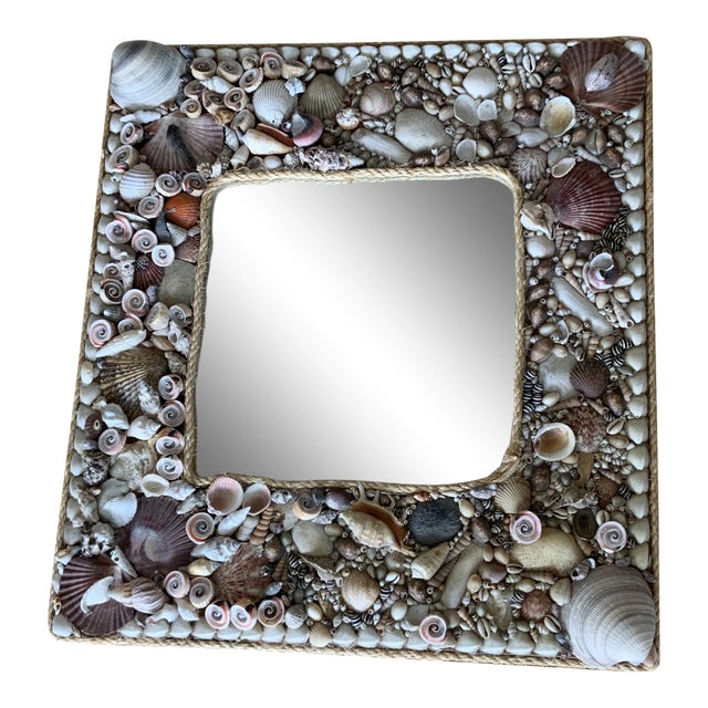 Vintage Tony Duquette-Style Seashell Mirror With Rope Trim For Sale