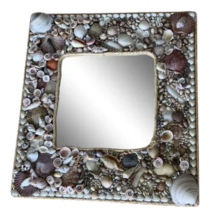 Vintage Tony Duquette-Style Seashell Mirror With Rope Trim