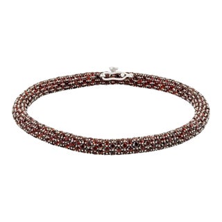 Deep Red Garnet Mesh Bracelet in Sterling Silver For Sale