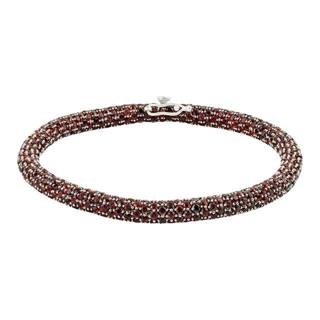 Deep Red Garnet Mesh Bracelet in Sterling Silver For Sale