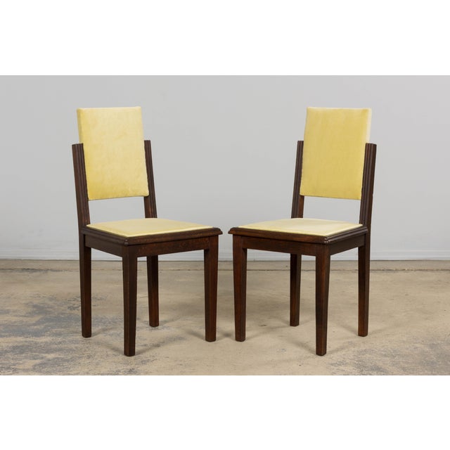 1930s 1930s French Art Deco Oak Dining Chairs in Light Yellow Velvet – Set of 8 For Sale - Image 5 of 18
