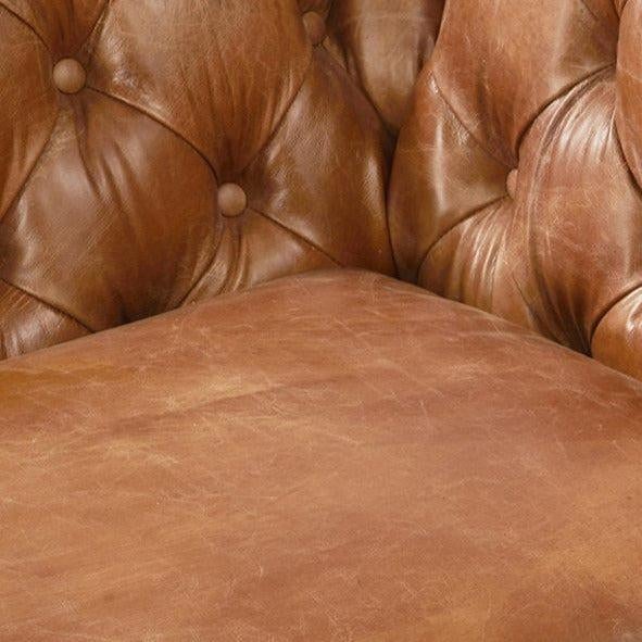 Olivia Contemporary Tufted Chesterfield Arm Chair - Light Brown Leather For Sale In Chicago - Image 6 of 8