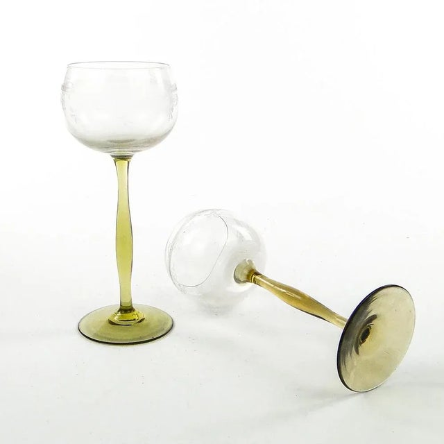 Art Nouveau Wine Glasses, Poland, 1890s, Set of 2 For Sale - Image 3 of 12