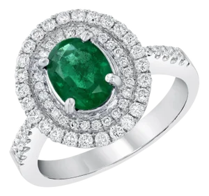 1.58 Carat Emerald and Diamond 18 Karat White Gold Engagement Ring, Size 6.5