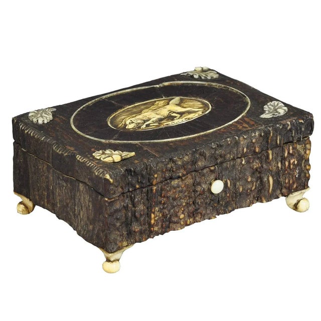 Wood 1860s Victorian Miniature Black Forest Antler Casket For Sale - Image 7 of 7