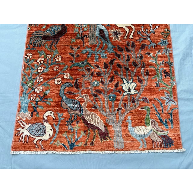 Pictorial Peacock Tree of Life Natural Dye Wool Rug, 2'9" X 4'2" For Sale - Image 9 of 17