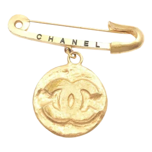 Chanel Vintage Gold Plated Medallion Coin Safety Pin Brooch