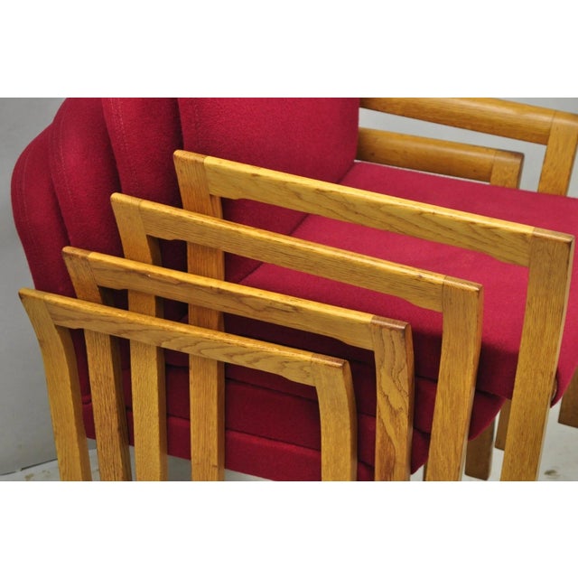 Vintage Gunlocke Mid Century Modern Oak Wood Stacking Arm Chairs - Set of 4 For Sale In Philadelphia - Image 6 of 16