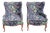 Pair of Vintage Queen Anne Wingback Chairs in Sanderson Chinoiserie Hall Upholstery For Sale