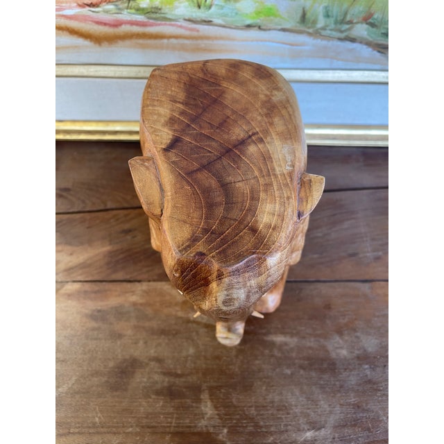 Vintage Hand-Carved Wooden Elephant Sculpture Figurine, Wood Decorative Animal Figure For Sale - Image 10 of 11