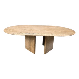 Vintage Oval Travertine Coffee Table, 1970s For Sale