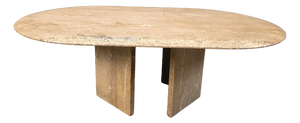 Vintage Oval Travertine Coffee Table, 1970s