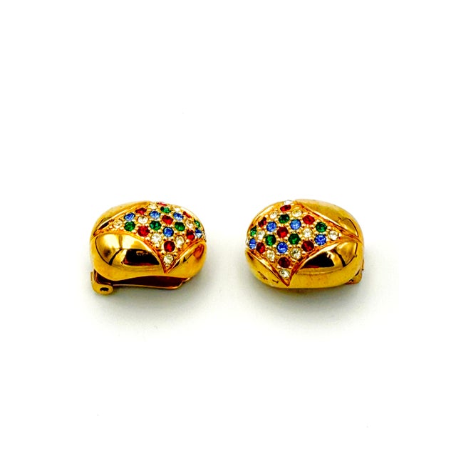 Vintage Gilded Clip-on Earrings with Rhinestones from Grossé, 1970s, Set of 2 For Sale - Image 6 of 8