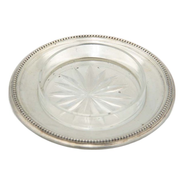Circular Silver Butter Dish with Glass Core For Sale