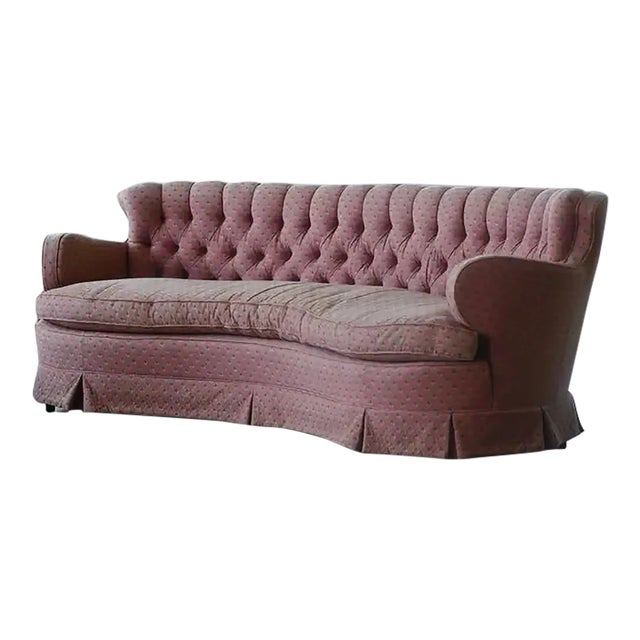American 1940's Tufted Curved Sofa For Sale