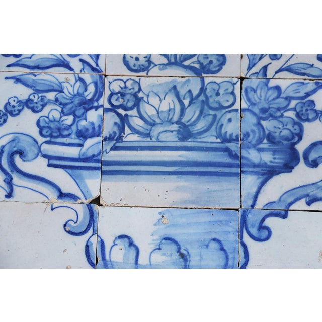 Tile Mural Panel Depicting a Baroque Jardinière With Flowers, Portuguese, 18th Century For Sale - Image 6 of 14