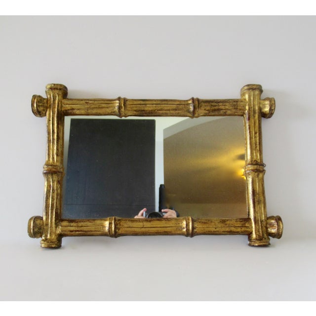 Vintage Italian Gold Giltwood Florentine Bamboo Framed Wall Mirror