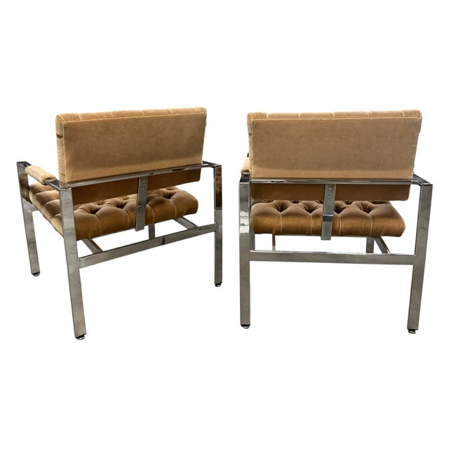 Metal 1970s Pair of Vintage Milo Baughman for Thayer Coggin Attributed Chrome and Tufted Mohair Chairs For Sale - Image 7 of 7