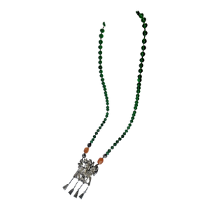 Mid 20th Century Chinese Peking Glass & Silver Pendant Necklace