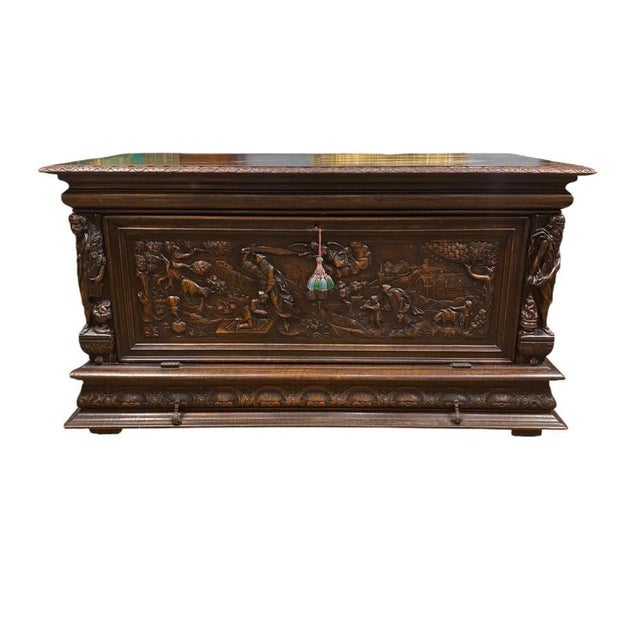 Italian Renaissance Carved Walnut Buffet Trunk, 1830s For Sale - Image 6 of 17