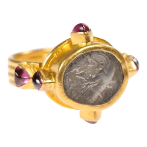 Antique Greek Coin Gold & Ruby Ring Size 7