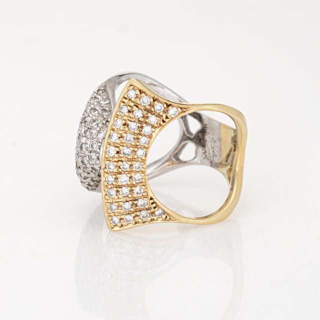 Modern 80s Vintage Diamond Ring Sculptural Bypass Sz 8.5 Cocktail Band Fine Jewelry For Sale - Image 3 of 6