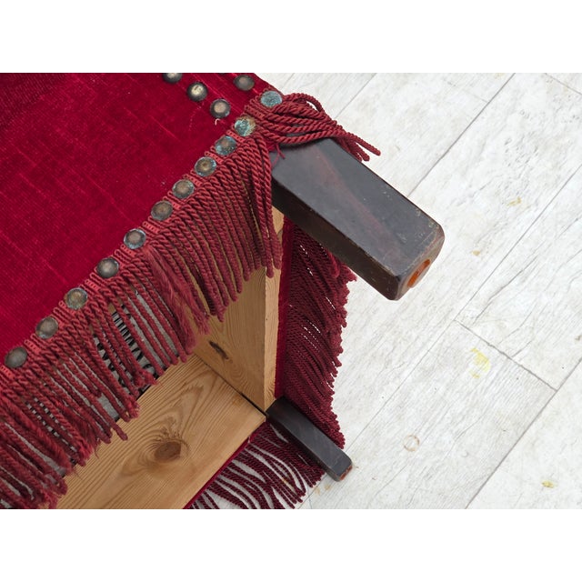 Danish Highback Armchair in Red Velour and Ash, 1970s For Sale - Image 17 of 18