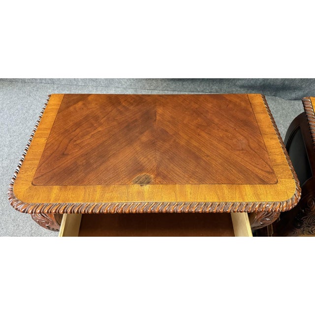 Pair of Cognac Finish Banded Cherry Nightstands For Sale - Image 9 of 18