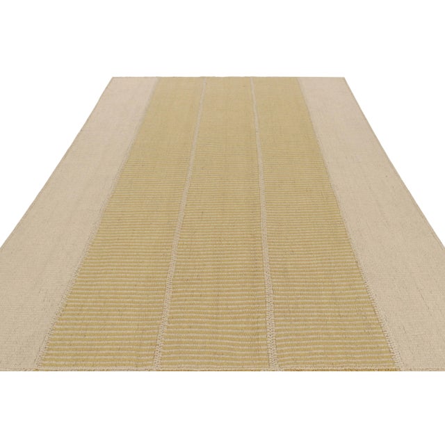 2010s Rug & Kilim’s Contemporary Kilim With Textural Beige and Gold Stripes For Sale - Image 5 of 8