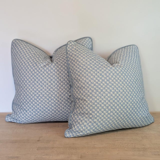Fermoie Ruffle Pillows in Light Blue With Cord - Double Sided Pair For Sale - Image 4 of 7