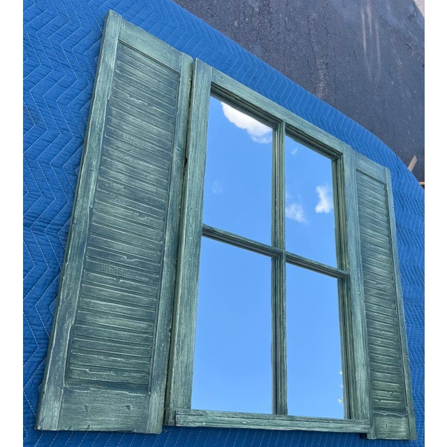 Wood Vintage Shabby Window Shutter Wall Mirror For Sale - Image 7 of 8