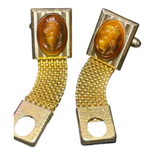 Early MCM Jewelry. Men’s Gold Filled Bakelite Cameo Cufflinks For Sale