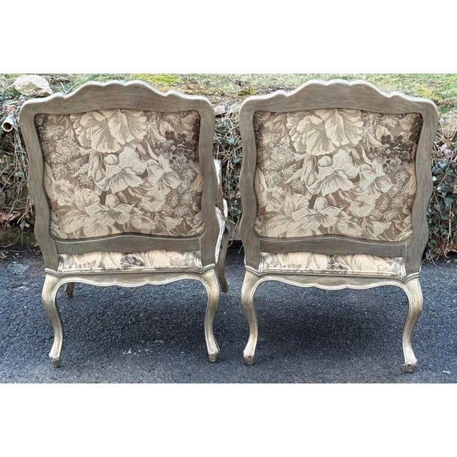 French Kreiss Collection Parcel Gilt Carved French Bergere Chairs - A Pair For Sale - Image 3 of 12
